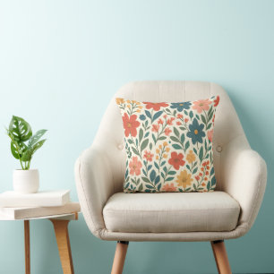 Hand-Painted Floral Pattern – Colourful Botanical Throw Pillow
