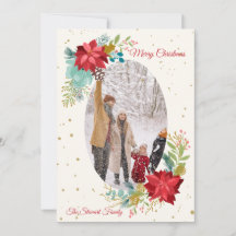 Hand Painted Floral Photo Holiday Card