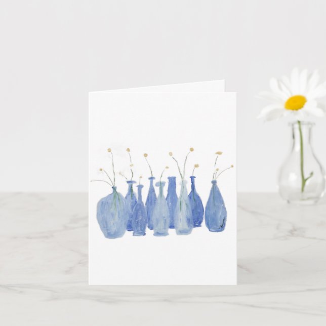 Hand Painted Flower Cobalt  Jar Bottle  Card (Small Plant)