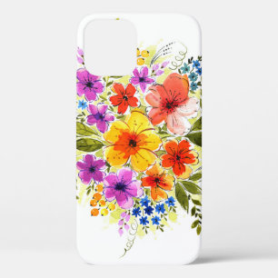 Hand-painted flowers, bright watercolor bouquet. iPhone 12 case
