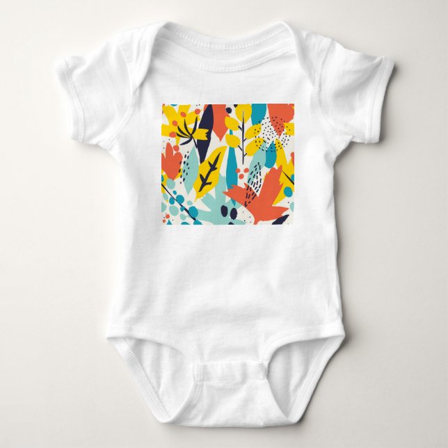 Hand-painted flowers, leaves seamless pattern. baby bodysuit (Front)