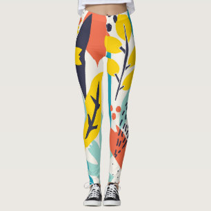 Hand-painted flowers, leaves seamless pattern. leggings