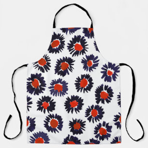 Hand-painted flowers, red and blue pattern. apron