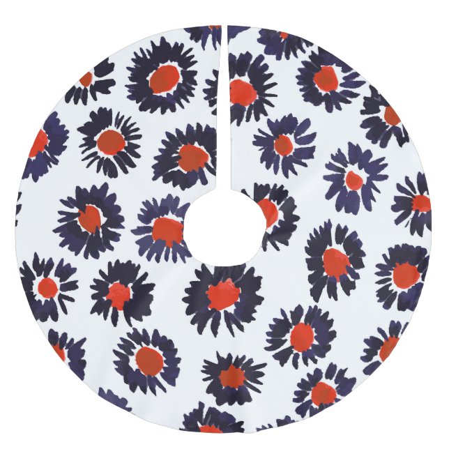Hand-painted flowers, red and blue pattern. brushed polyester tree skirt (Front)