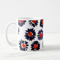 Hand-painted flowers, red and blue pattern.