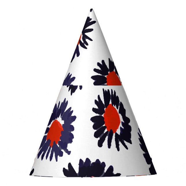 Hand-painted flowers, red and blue pattern. party hat (Front)