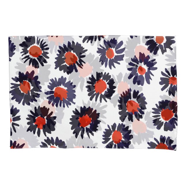 Hand-painted flowers, red and blue pattern. pillowcase (Front)