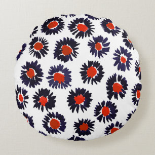 Hand-painted flowers, red and blue pattern. round pillow