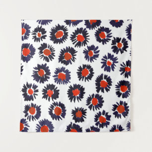 Hand-painted flowers, red and blue pattern. tapestry