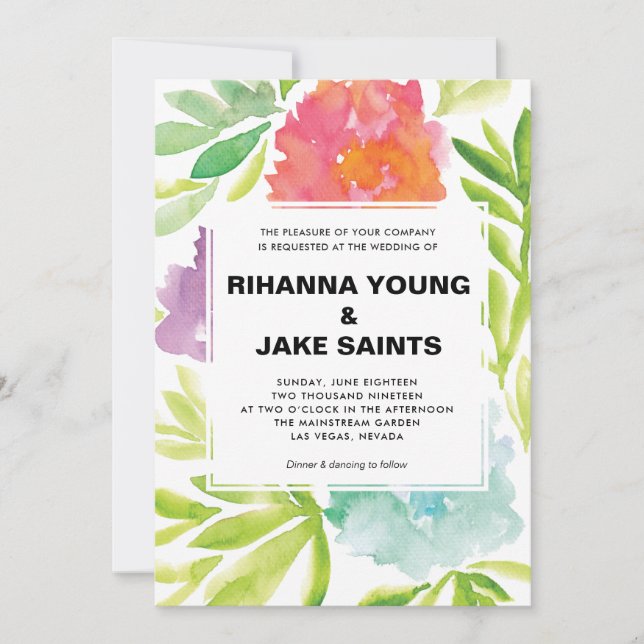 Hand painted Flowers Wedding Invitation (Front)