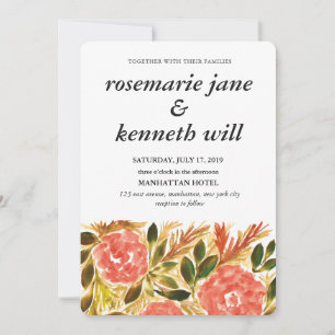 Hand painted flowers Wedding Invitation
