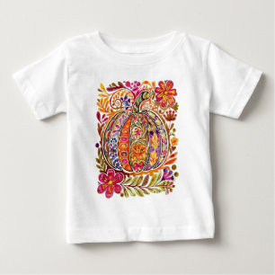 Hand-Painted Folk Art Pumpkin T-Shirt –Rustic Fall