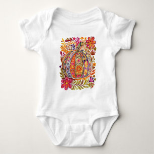 Hand-Painted Folk Art Pumpkin T-Shirt –Rustic Fall Baby Bodysuit