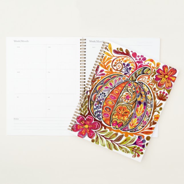 Hand-Painted Folk Art Pumpkin Tote Bag Rustic Fall Planner (Display)