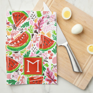 Hand Painted Fruit Pattern Monogram  Kitchen Towel