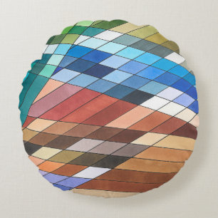 Hand Painted Geometric Abstract Pattern Round Pillow