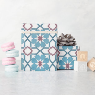 Hand painted geometric aqua blue moroccan ethnic wrapping paper