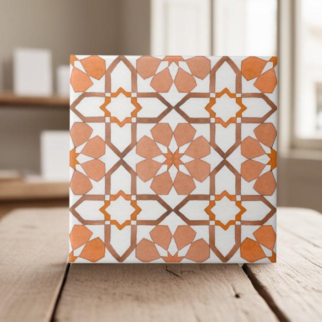 Hand painted geometric orange moroccan ethnic tile (Creator Uploaded)