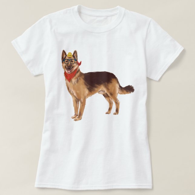 Hand-painted German Shepherd Dog T-Shirt (Design Front)