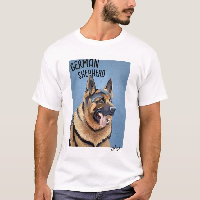 Hand-Painted German Shepherd Print Basic T-Shirt (Front)