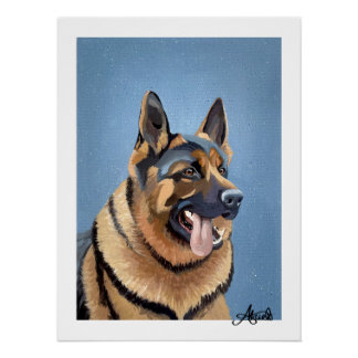 Hand-Painted German Shepherd Print Glossy Poster
