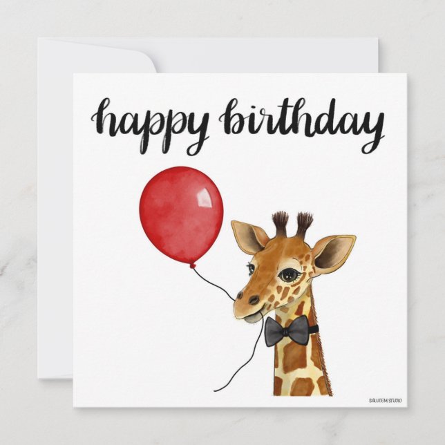 Hand-painted Giraffe Birthday Card (Front)