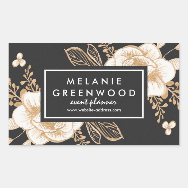 Hand Painted Gold Painted Flowers Business Sticker (Front)