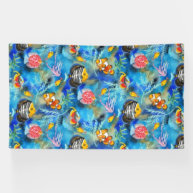 Hand painted gouache coral reef banner (Horizontal)