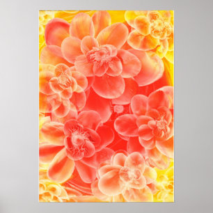 Hand Painted Gouache Flowers in Warm Sunset Colour Poster