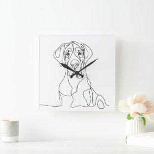 Hand Painted Great Dane Line Art  Square Wall Clock
