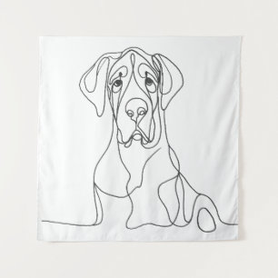 Hand Painted Great Dane Line Art  Tapestry