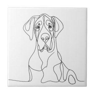 Hand Painted Great Dane Line Illustration  Tile