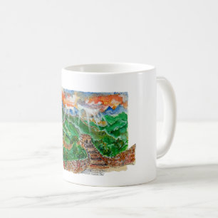 Hand Painted Great Wall of China Watercolor Art Coffee Mug