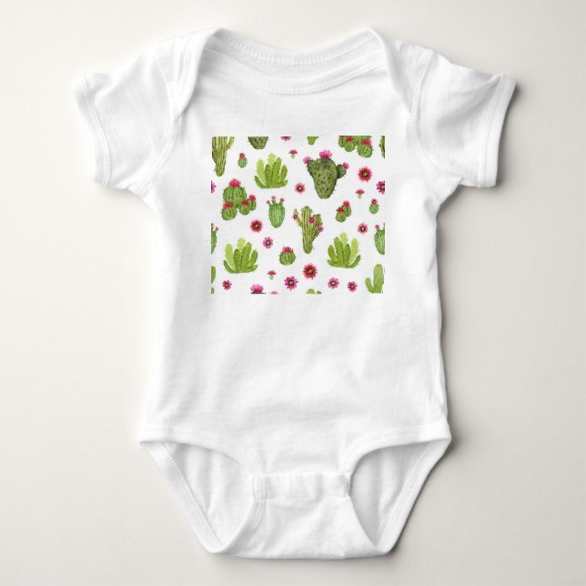 Hand Painted Green Cactus Pattern Baby Bodysuit (Front)