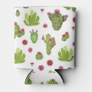 Hand Painted Green Cactus Pattern Can Cooler