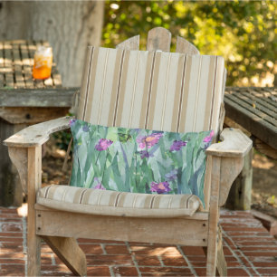 Hand painted greenery garden Purple butterflies Lumbar Pillow