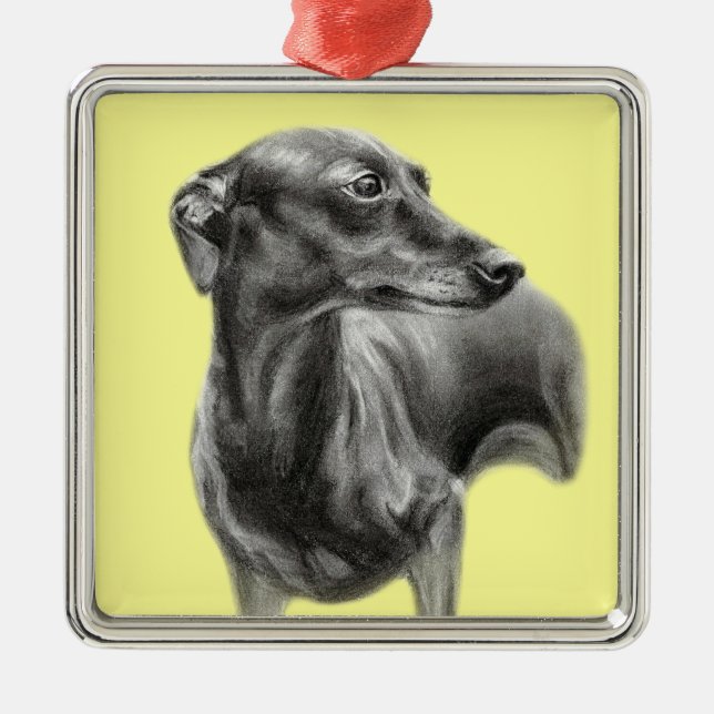 Hand Painted Greyhound Artwork Metal Ornament (Front)