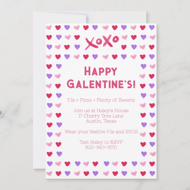 Hand Painted Hearts Galentines Day Invitation (Front)