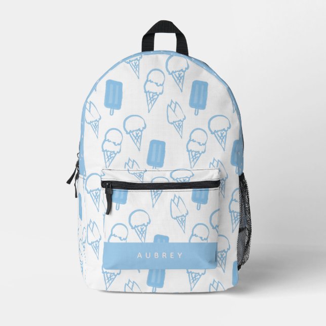 Hand-painted Ice Cream Pattern Blue Printed Backpack (Front)