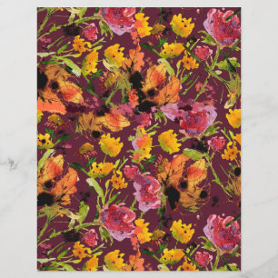 Hand-Painted Ink Florals Paper Sheet