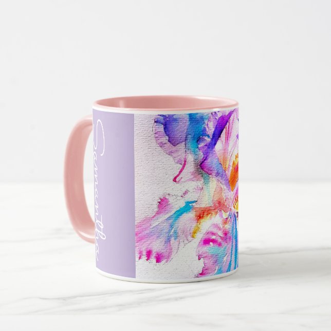 Hand Painted Iris Irises Flower Floral Watercolor Mug (Front Left)
