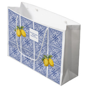 Hand-painted Italian tiles Amalfi blue & lemons Large Gift Bag