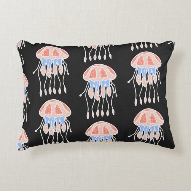 Hand-painted jellyfish, vibrant vintage pattern. accent pillow (Front)