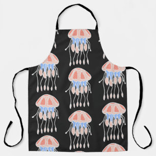 Hand-painted jellyfish, vibrant vintage pattern. apron