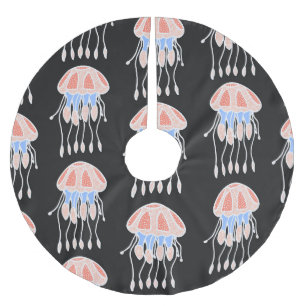 Hand-painted jellyfish, vibrant vintage pattern. brushed polyester tree skirt