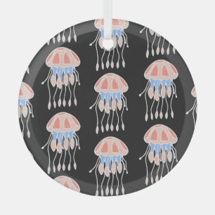 Hand-painted jellyfish, vibrant vintage pattern. glass ornament