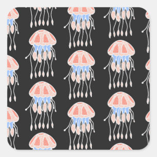 Hand-painted jellyfish, vibrant vintage pattern. square sticker