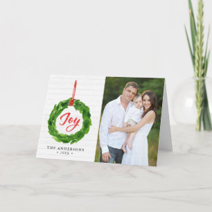 Hand-Painted Joyful Holiday Wreath Photo Card