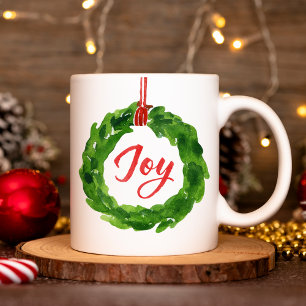 Hand-Painted Joyful Wreath Holiday Coffee Mug