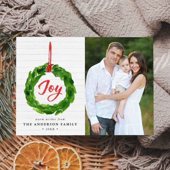 Hand-Painted Joyful Wreath Holiday Flat Card (Creator Uploaded)